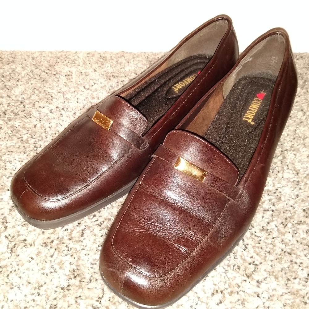 Leather Comfortable Brown Loafers Comfort Shoes Lady's 9